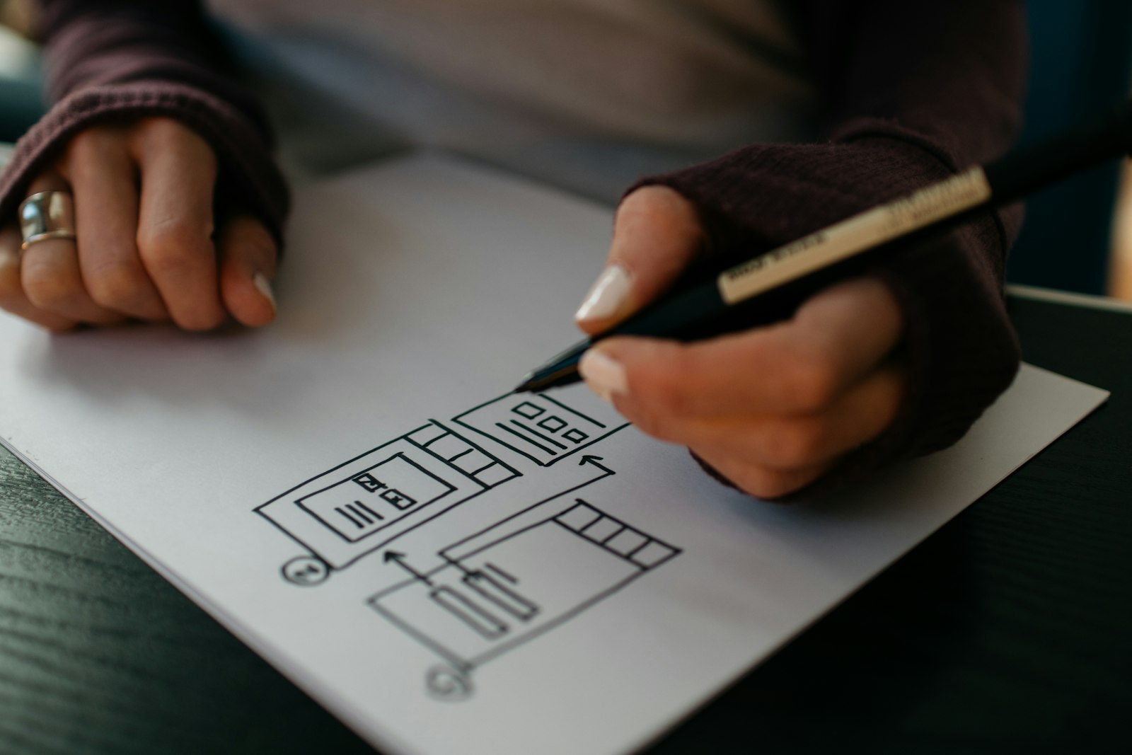 Wireframe de una página web dibujado a mano: arquitectura y copywriting orientados a la conversión